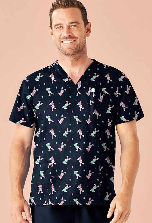 Mens Easter V-Neck Short Sleeve Scrub Top