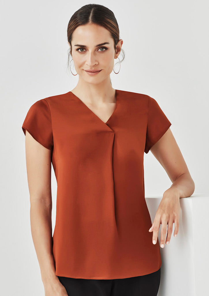 Womens Kayla V-Neck Pleat Blouse