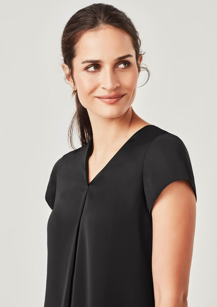 Womens Kayla V-Neck Pleat Blouse