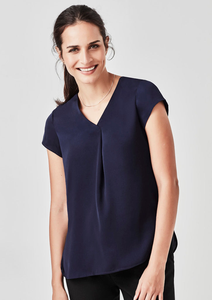 Womens Kayla V-Neck Pleat Blouse